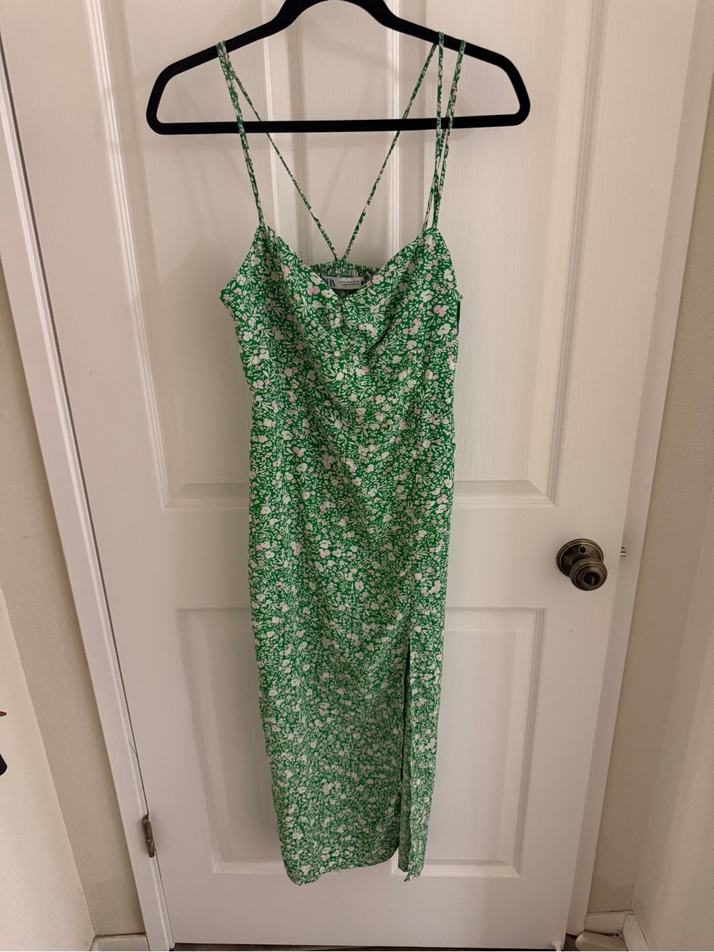 Zara Green Floral Slip Midi Dress with Side Slit